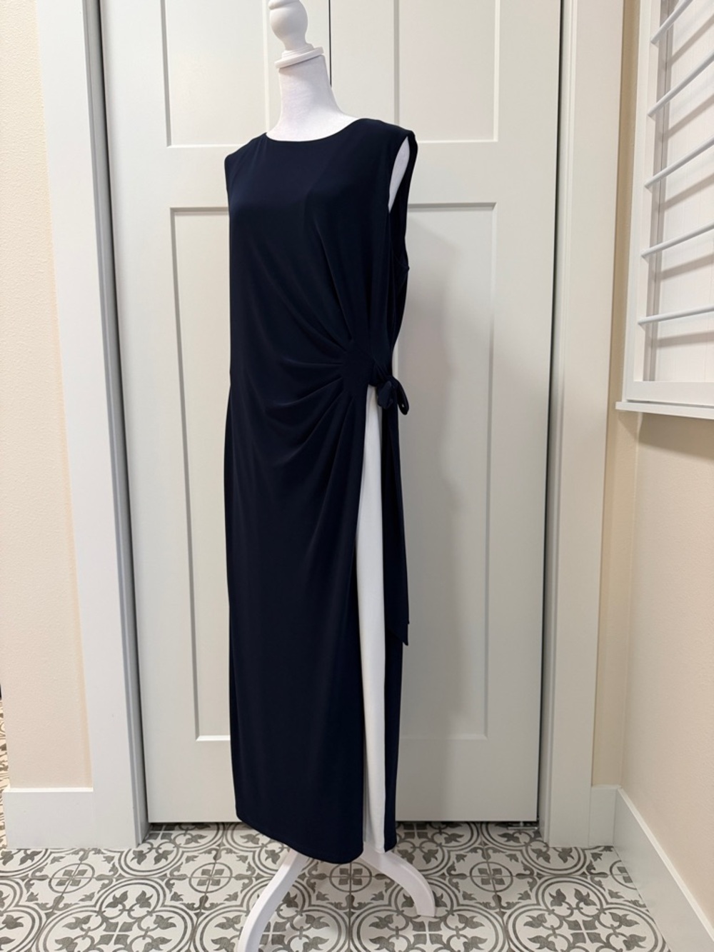 Elegant Navy Sleeveless Side-Tie Dress by Ralph Lauren